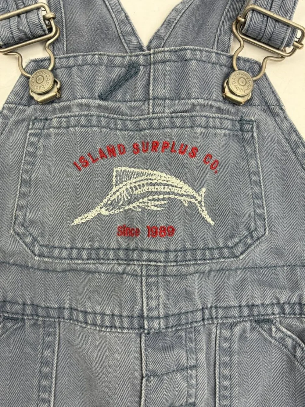 Baby GAP Island Surplus Co. Denim Short Overalls Romper 6-12 Months Blue Cotton